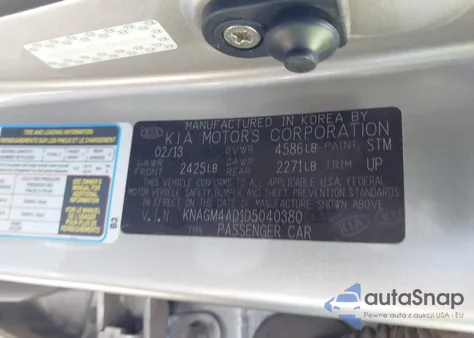 2013 Kia Optima Hybrid z USA, uszkodzony, nr VIN KNAGM4AD1D5040380